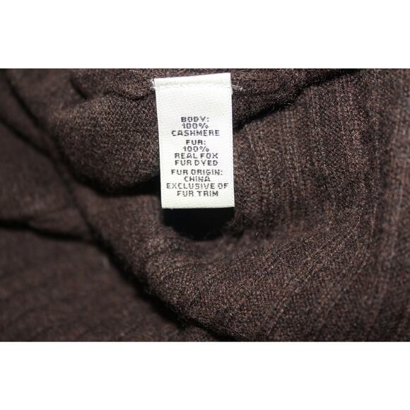 Neiman Marcus Cashmere Brown Cardigan Fox Fur Detachable Collar Size Small - Picture 4 of 5